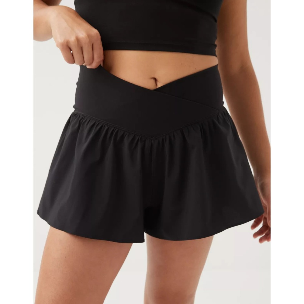 OFFLINE Aerie Real Me Flowy Short Skirt Womens  XL Black Crossover Waistband‎